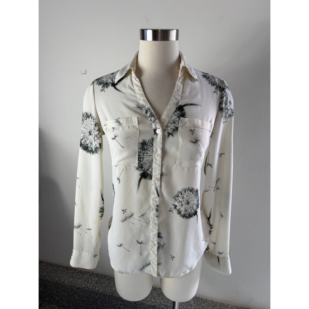 Express Portofino Shirt Womens XS Slim Fit Dandelion Floral Button Up Blouse